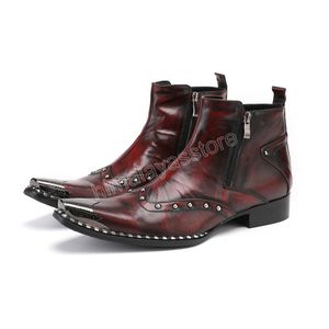 Mode Auburn Lederschuhe für Männer handgemachte Cowboy Stiefeletten neue Party personalisierte große Größe Motorradstiefel