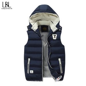 Ner Vest Men Autumn Winter Warm Men's Casual Waistcoat ärmlös jacka man vindsäker 5xl mens väst överrockar hatt avtagbar 201128