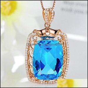 Naszyjniki wiszące moda luksus fl Diamond duży luźny kamień kamienny 18K ZŁOTA ZŁOTA PLATED Naszyjnik Caibao Swiss Blue Topaz C CARSHOP2006 DHO4X