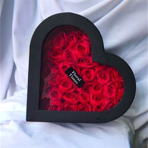 Ebedi Kırmızı Gül Kutusu Yapay Sahte Sabun Çiçek Hediye Kalp Kutusu Sevgililer Günü Kız Arkadaşının Düğün Dekorasyon Hediye Kutusu T200509