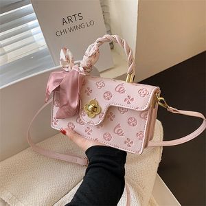 Factory Discount 66% OFF 2022 new fashion female sweet Messenger Bag Fashion embossed pink shoulder silk scarf portable small square bag