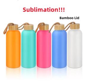 Prueba Multi al por mayor-750ml Sublimación Botella de agua esbelta taza de vidrio mate botellas de jugo con tapa de bambú Taza de viaje en blanco Taza colorida C0601G61