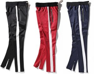 Pantaloni da uomo all'ingrosso- Vellsar Zipper Hip Hop Cotton Jogger Abbigliamento urbano Casual Uomo / Donna Pantaloni Rap Classic Nero Rosso Blu Pantaloni1