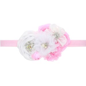 Baby Girls Solid Color Handmade Flower Headbands Elastic Hair Accessories Kids Pearl Crystal Headwear Newborn Party Decor