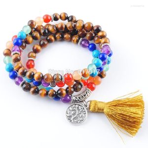 Reiki Natural 7 Chakra Multi-layer Charms Bracelets For Women Yoga Meditation Healing 108 Mala Beads Tassel TBK323 Link Chain