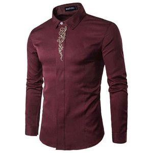 Modna koszula haftowa Mężczyźni 2022 Spring Autumn Long Rleeve Mens Sukienki Slim Fit Wedding Tuxedo Shirt Mężczyzna Camisa Hombre L220704