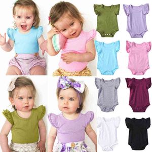 Emmababy babykläder spädbarn baby flicka pojke bomull bodysuit flyg ärmkläder kläder 8 färg g220521