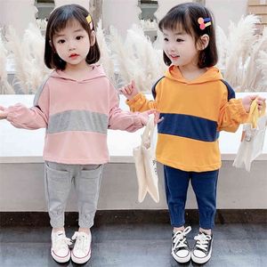 Toddler Girls Clothes Patchwork Suit For Girls Hoodies Pants Big Girls Clothes Spring Autumn Children's Clothes 210412