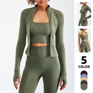 3PCS Womens Sportswear Yoga Set Workout Clothes Legging Seamless Fiess Bra Solid Color Long Sleeve Suit 220330