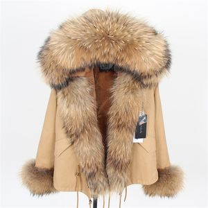 Maomaokong khaki short color Parka Winter Jacket Women Parkas Real Fur Coat Natural Raccoon Hood Artificial Liner Luxury 201210