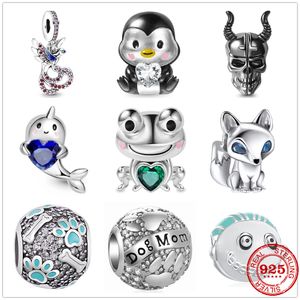 925 Sterling Silver Dangle Charm New Penguin Frog Dolphin Paw Fox Devil Beads Bead Fit Pandora Charms Bracelet Acessórios de jóias DIY