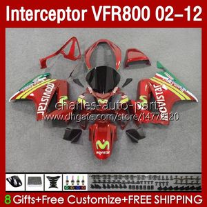 Fairings för Honda Interceptor VFR800 VFR 800 RR CC 800RR VFR800RR 02 03 04 05 06 07 Kropp 129NO.91 800CC 2002 2008 2009 2010 2011 2012 VFR-800 02-12 Bodywork Red Movistar