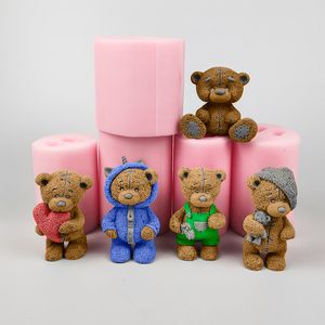 PRZY 3d Teddy With Hat SilICONe Mold Fondant Mould Chocolate Mousse Cake s Bear Love Candle Resin 220601