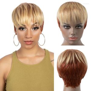 Syntetyczne peruki krótkie z naturalnym grzywką Pixie Cut Brazilian Blonde Brown Bob Afro Poster for Black Women Tobi22
