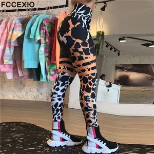 FCCCEXIO Leopard Stripe 3D Pantaloni da donna Push Up On Running Sports Leggings Slim Pants Slim Pantaloni casual Fitness Fitness Leggings 220628