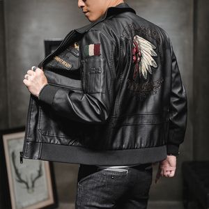 Mens Leather Jackets Motorcycle Stand Collar Zipper Pockets Male Asian Size PU Coats Biker Faux Fashion Outerwear Coat 201105