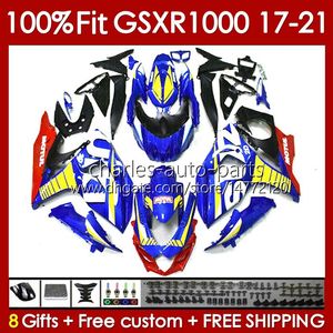 Corpo de injeção para Suzuki GSXR-1000 K17 GSXR 1000 CC 17-21 CORPO 146NO.3 1000CC GSXR1000 17 18 19 20 21 GSX-R1000 2017 2018 2019 2020 2021 OEM Fairing Kit Metal Metal Blue