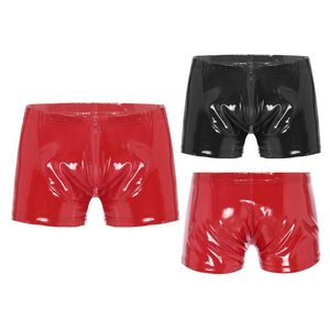 Mutande Lingerie sexy Intimo uomo Mutandine erotiche Wetlook Pelle verniciata Cerniera frontale Boxer Slip Pantaloncini in latticeMutande