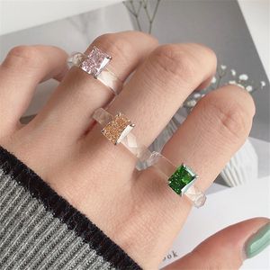 Moda 925 Sterling Silver Square 8a Anel de designer de zircônia para mulher Luxuosa jóias anéis de cristal branco anel de diamante rosa verde com caixa do dia dos namorados