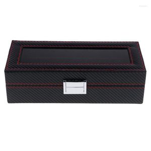 Titta på Boxes Case Grids Luxury Box Carbon Fiber Case Holder Organizer för Rings Armband Display Giftwatch Hele22