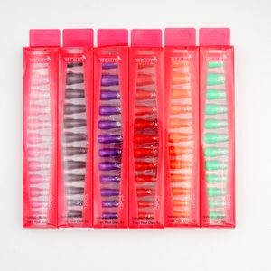 12pcs/caixa cor sólida unhas falsas longas foste capa completa cabeça pontiaguda unhas falsas manicure unhas artificiais destacáveis