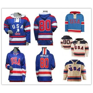 Nivip USA Hockey Miracle on Ice 1980 Jersey Hoodies Królewski Swater Sweter zszyty mężczyźni