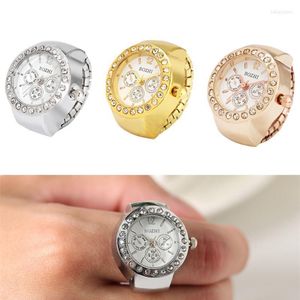 Wristwatches Rhinestones Fashion Women Silver/Gold/Rose Gold Alloy Elastic Band Ring Watches Quartz Movement