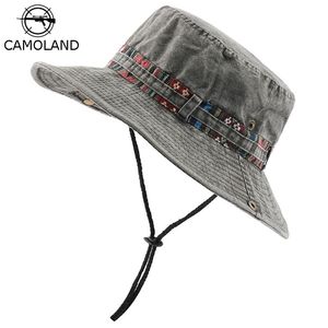 CAMOLAND 100 % Baumwolle UV-Schutz Sonnenhüte für Frauen Männer Angeln Wandern Eimer Hut Blumenband Design Outdoor Strandkappe 220525