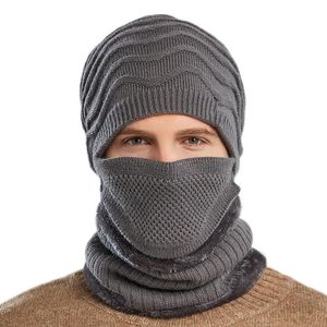 Berets 2022 Radfahren Winddicht Winter Warme Gestrickte Wolle Hut Schal Maske Europäischen Amerikanischen Grau Schwarz Lätzchen 3 Stück Set Beanie motorhaube Homme