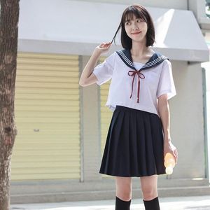 Kläder set marin krage gradering costomes jk japanska skol uniform flickor sjöman kostym hög student kjol kort lång ärm skjortan