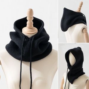 Unisex Knitted Head Neckerchiefs Hood Faux Cashmere Hooded Neck Collar Cap Drawstring Thick Beanie Men Amp Women Adjustable Elastic Hat