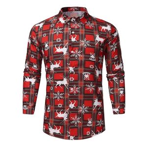 Julhjort tryckta blus herrskjorta Top Stående krage Långärmad Höstkläder för Man Ropa Hombre 220322