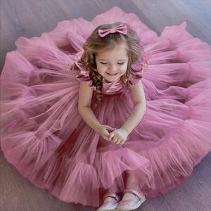 Girl's Dresses Toddler Baby Wedding Girl Dress Fluffy 1st Birthday Party Lace Princess Children First Communion Bow Clothes Gown VestidosGir