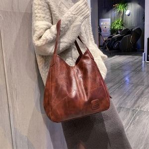 Vintage Handbag For Women Soft PU Leather Shoulder Bag Large Capacity Luxury Lady Purse Fashion Brand Shoulder Bag Shopping Bag 220812