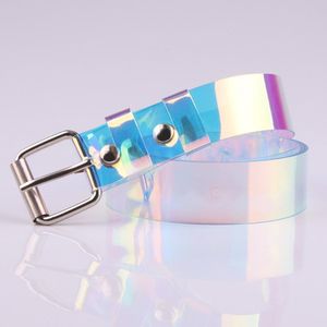 Belts Fashion Women Transparent Belt Cute Waistband Laser Rainbow Color Holographic Clear Pin Buckle Invisible Punk Wide Waist Bands