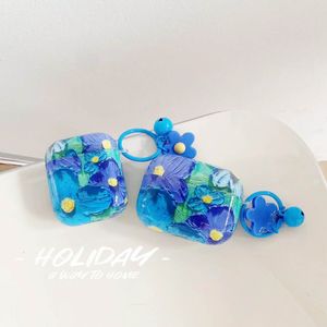 Relief Blue Oil Painting Flower Cases For Apple Airpods Pro2 3 1 2 Ear Fashion IMD Soft TPU Air Pod Airpod Pro 3gen Purple Phone Earphone Accessories Protector Cover