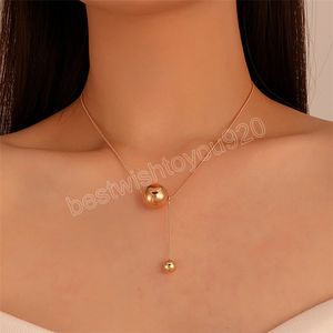 Simple Metal Ball Pendant Necklace Fashion Statement Collares Vintage Snake Bone Thin Clavicle Chain Party Jewelry