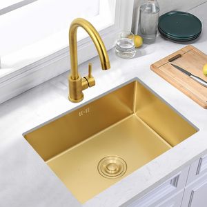 Under Window Small Size Gold Kitchen Sinks 304 Stainless Steel Single Bowel Basin Kitchen Sink Multifunctional Table Board 20 in