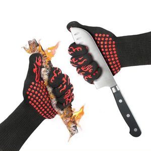 1Pc 500/800 Degree Oven Mitts Gloves BBQ Silicon Gloves High Temperature Anti-scalding Insulation Barbecue Microwave Cooking