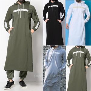 Muslim Män Kaftan Tröja Hoodies Toppar Jubba ThoBe Arabisk Islamisk Lång Klänning Saudiarabien Robe Abaya Dubai Loose Blouse