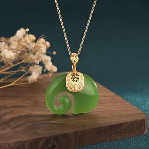 Hänghalsband lyckosamma ruyi koppar guldpläterad kinesisk stil halsband Hetian jade safir liten elefant krage kedja halsband