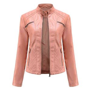 Leather Jacket women Jackets Coats Spring Autumn PU stand collar Biker Coat L220728