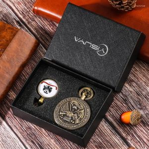 Pocket Watches Vintage Bronze Quartz Titta på US Army Commemorative Collection Present Set Men's Pendant Halsband Fob Chainpocket