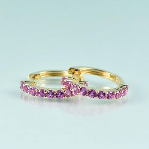 Hoop & Huggie GEM'S BEAUTY 14K Gold Filled Sterling Silver Earrings For Women Handmade Round Lab Pink Sapphire Huggies EarringsHoop