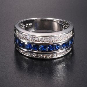 Deluxe k wit goud vergulde blauwe saffier Garnet Crystal Stone Band trouwring voor mannen Women Joods Joodse maat J19070211R