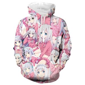 Męskie bluzy bluzy kawaii loli z kapturem izumi sagiri zabawne anime różowy unisex bluza cosplay para streetwear harajukus sportowy