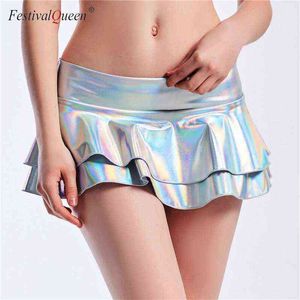 2022 Colore metallizzato lucido Mini gonne sexy Donna Olografica Hot Micro gonne Summer Beach Clubwear sexy per le ragazze T220819