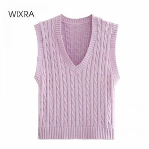 Wixra Dünne Pullover Weste Neue Grundlegende V-ausschnitt Solide Sommer Herbst Ärmellose Weibliche Stricken Streetwear Tops 210203