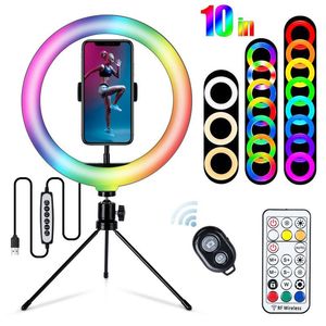 Novelty Lighting RGB 10 tum Ring Light Iron Stativ med mobil hållare USB Powered for Phone Pography Live Vlog Video Fill LightNovelty