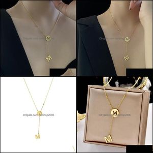 Pendant Necklaces Pendants Jewelry Classic M Letter Titanium Steel Necklace Korean Fashion Sex W Dhwy5